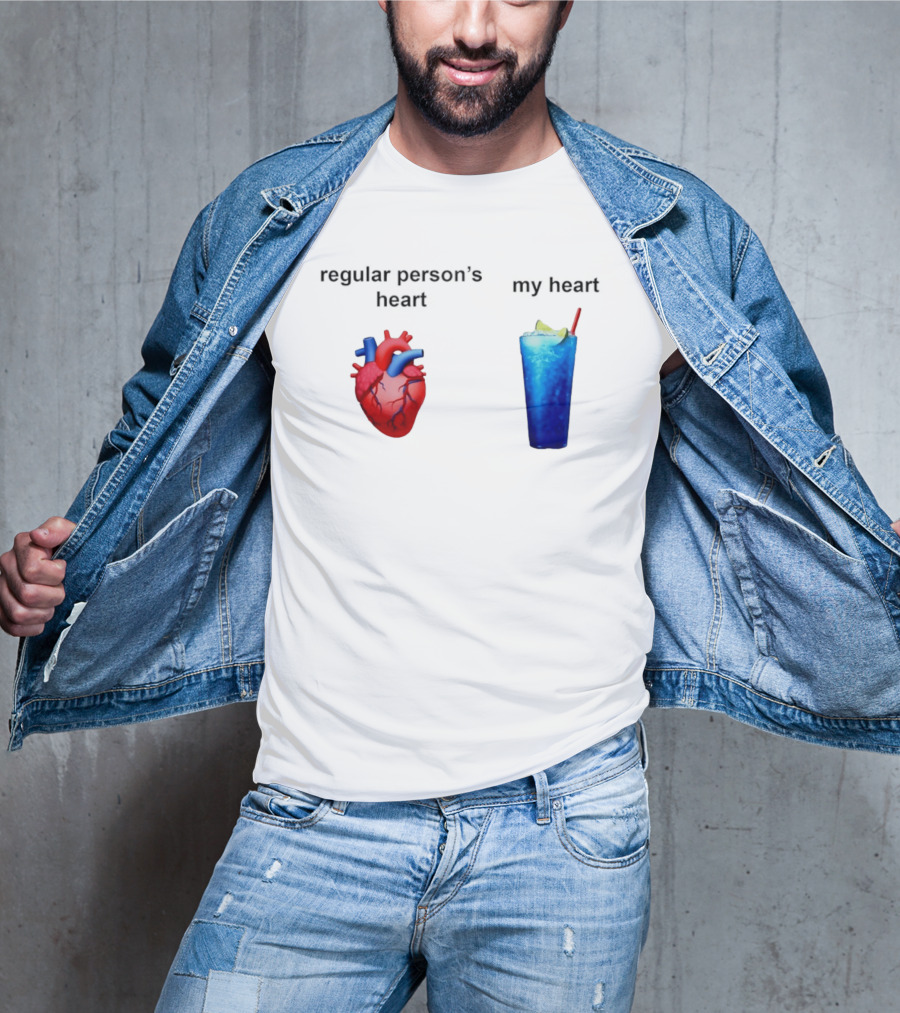 Regular Person's Heart Vs My Heart Blue Drink Emojis T-Shirt