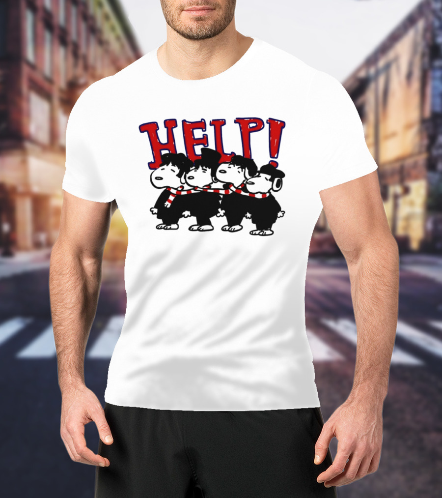 Peanuts Snoopy Beatles Help Parody Red Scarf T-Shirt