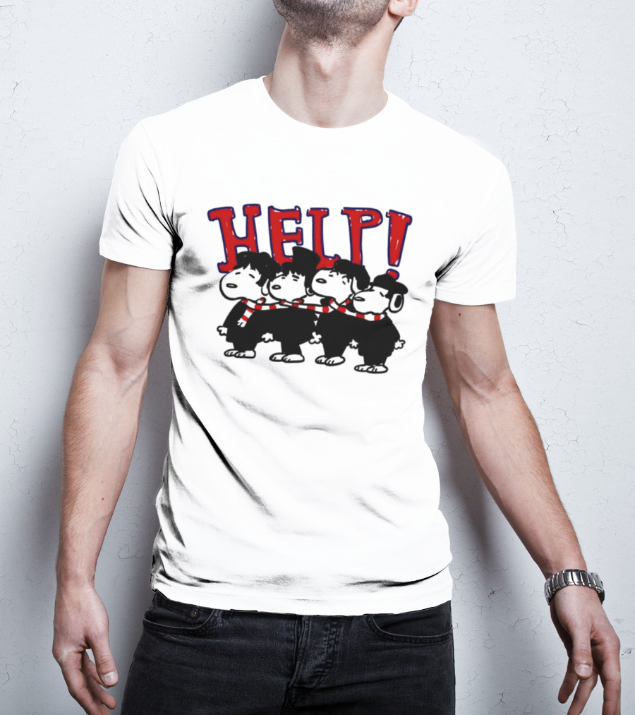 Peanuts Snoopy Beatles Help Parody Red Scarf T-Shirt