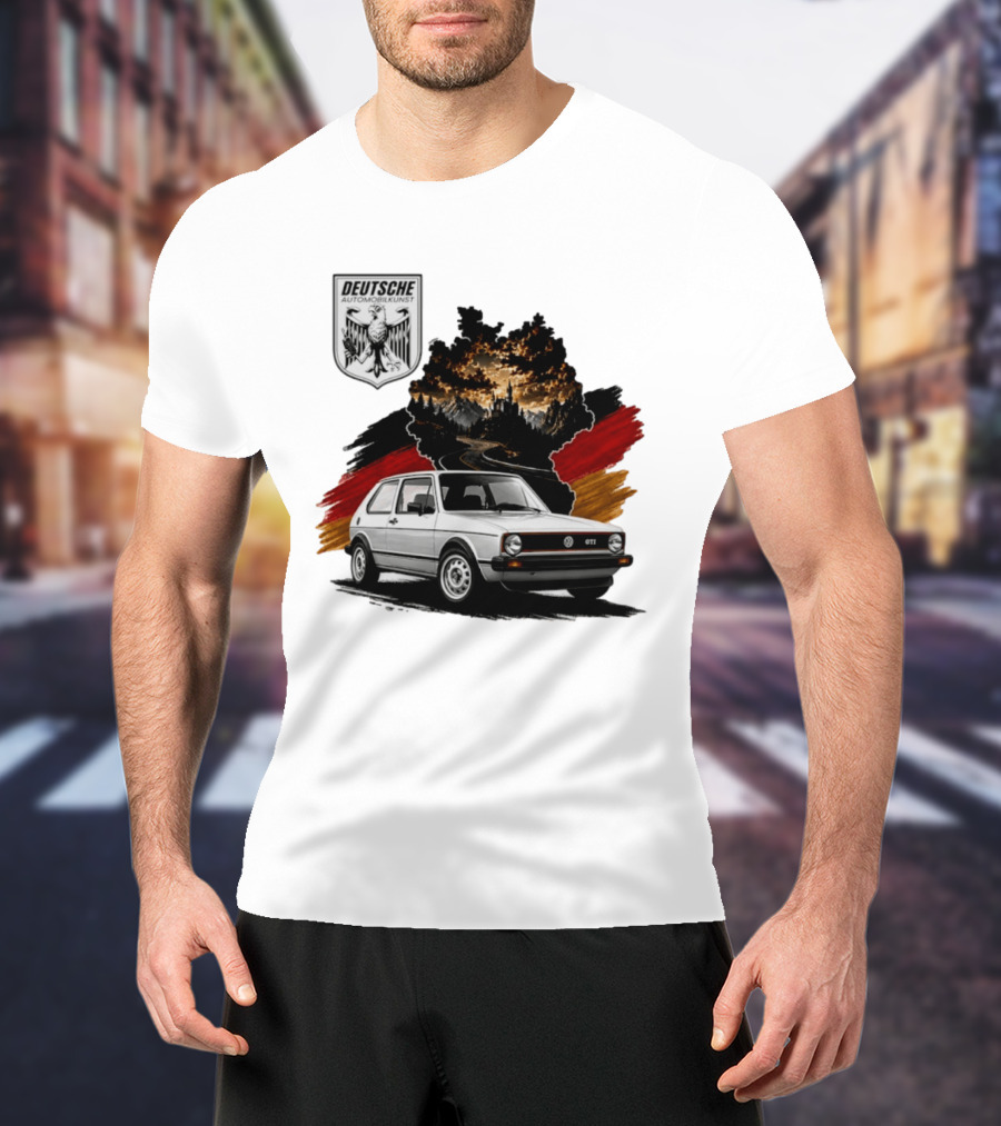 Deutsche Automobilkunst Volkswagen Golf GTI Germany Map Scenic Road Eagle Crest T-Shirt