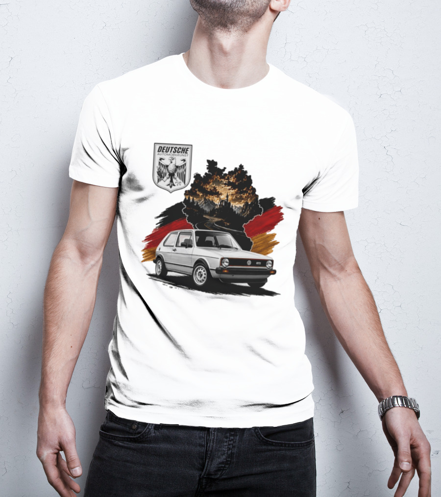 Deutsche Automobilkunst Volkswagen Golf GTI Germany Map Scenic Road Eagle Crest T-Shirt