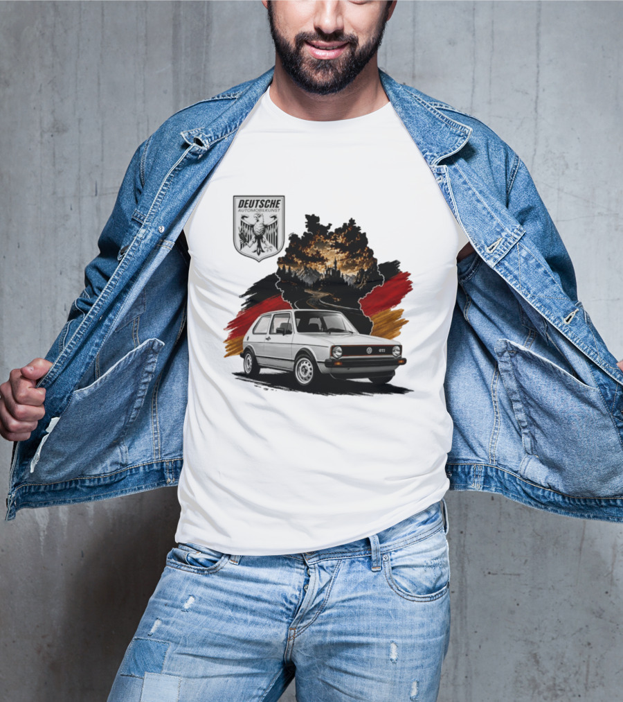Deutsche Automobilkunst Volkswagen Golf GTI Germany Map Scenic Road Eagle Crest T-Shirt