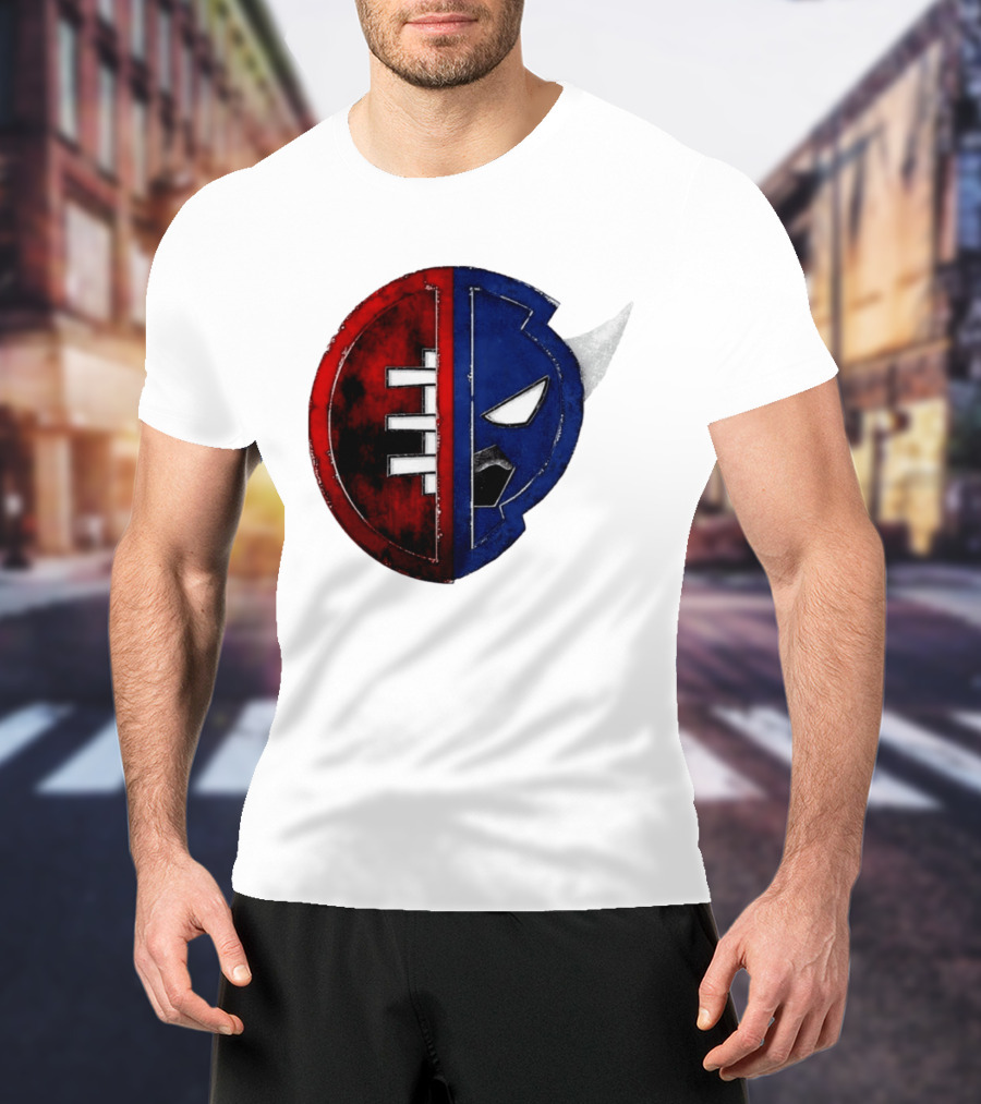 Buffalo Football Fusion Mask Emblem Red Blue Horns T-Shirt