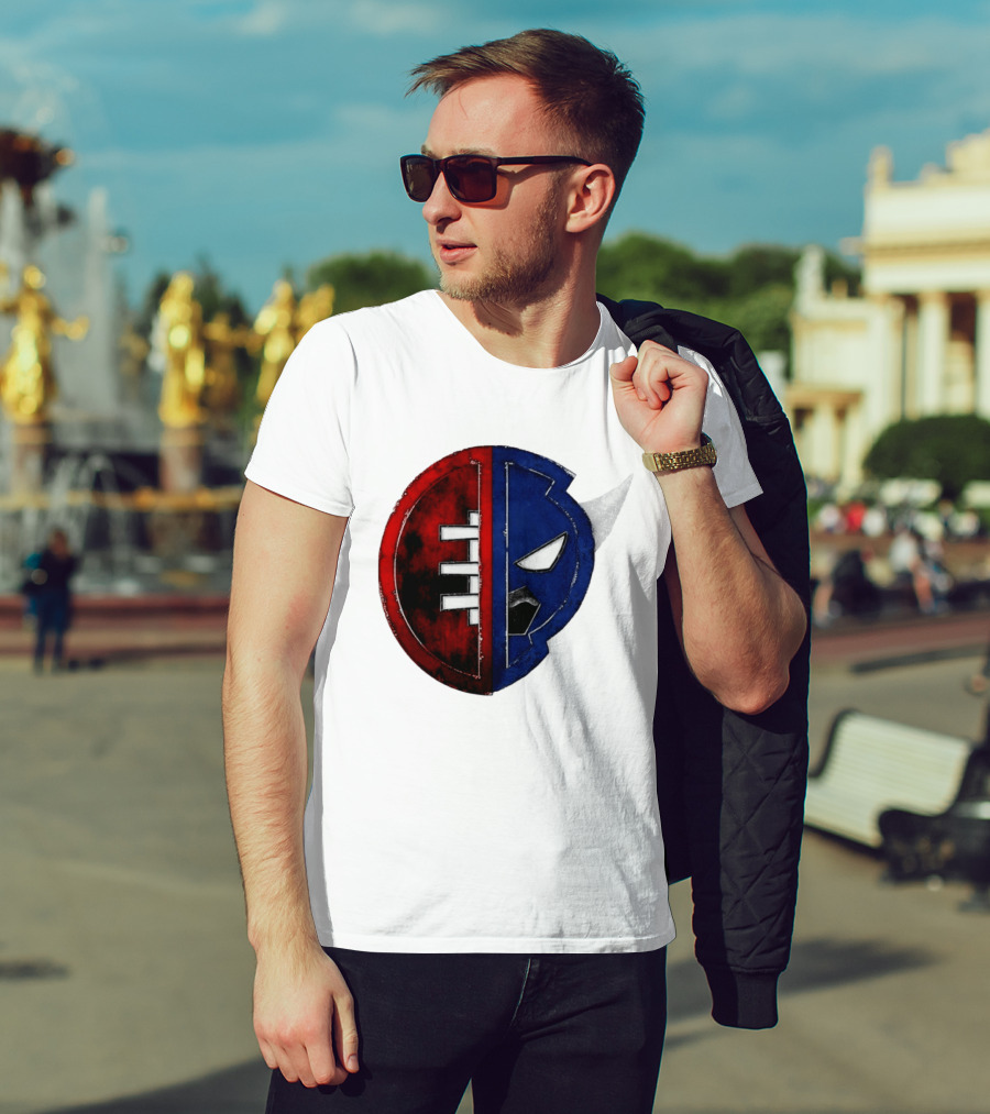 Buffalo Football Fusion Mask Emblem Red Blue Horns T-Shirt