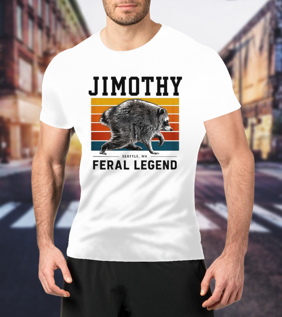 Jimothy Feral Legend Seattle WA Raccoon Vintage Stripes T-Shirt