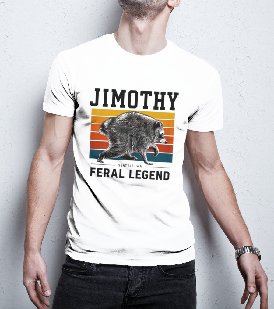 Jimothy Feral Legend Seattle WA Raccoon Vintage Stripes T-Shirt