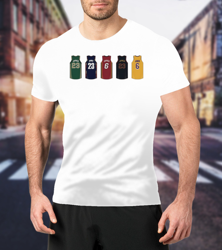 LeBron James Jersey Collection Boston Celtics Cleveland Cavaliers Miami Heat Los Angeles Lakers T-Shirt