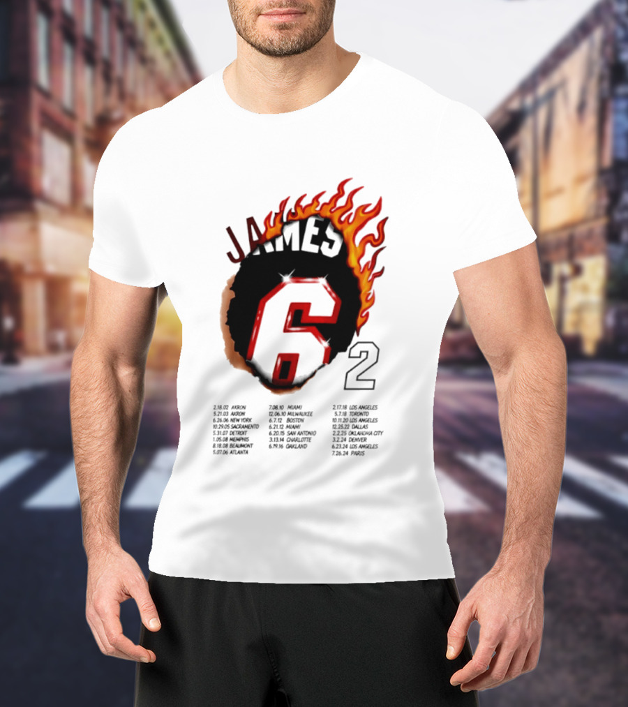 LeBron James 6 Burning Number With Game Dates T-Shirt