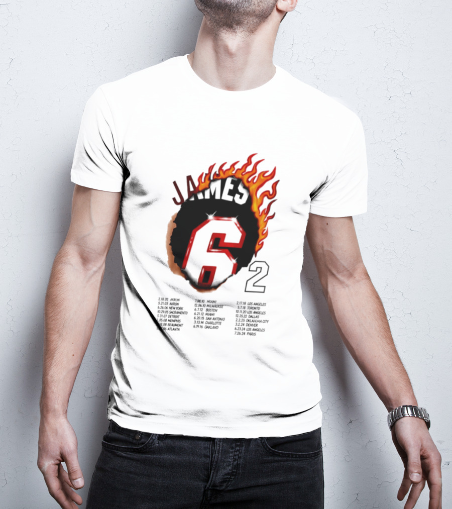 LeBron James 6 Burning Number With Game Dates T-Shirt