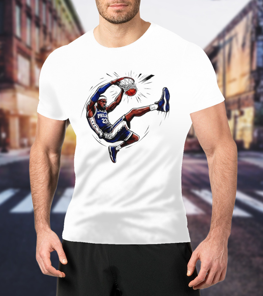 Philadelphia 76ers Phila 23 Basketball Player Dunking Action T-Shirt