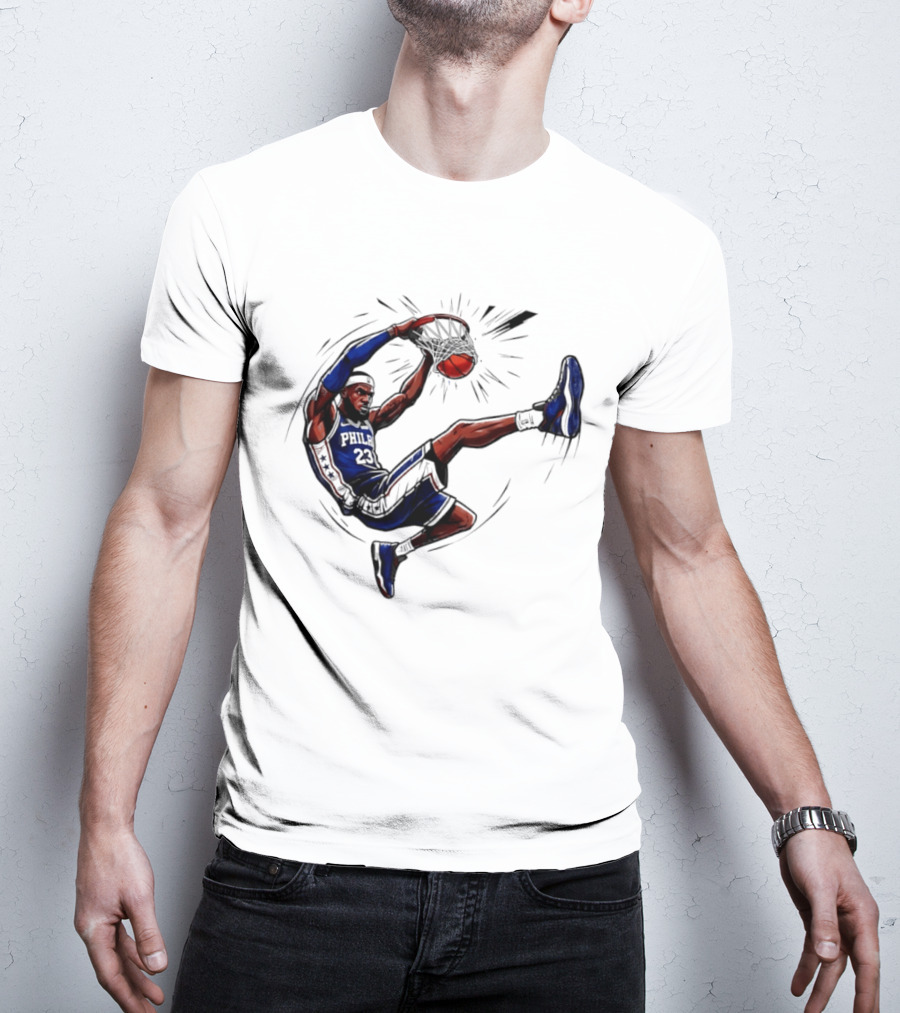 Philadelphia 76ers Phila 23 Basketball Player Dunking Action T-Shirt