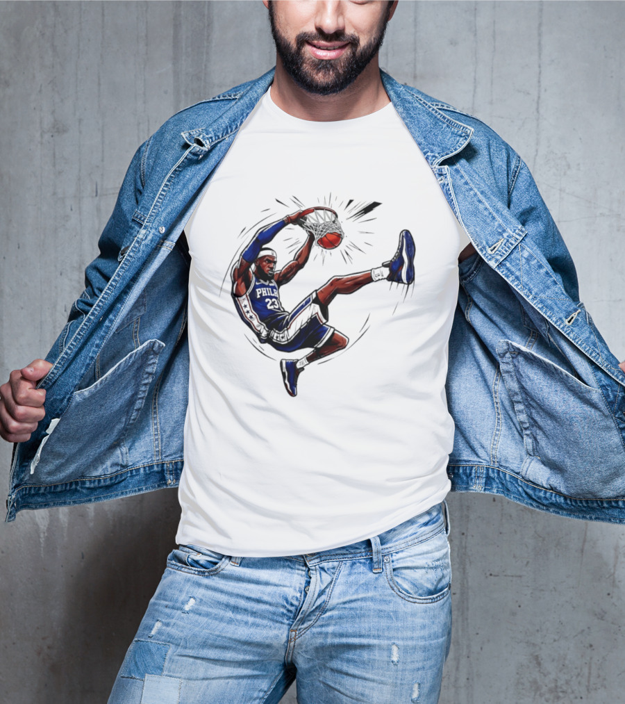 Philadelphia 76ers Phila 23 Basketball Player Dunking Action T-Shirt