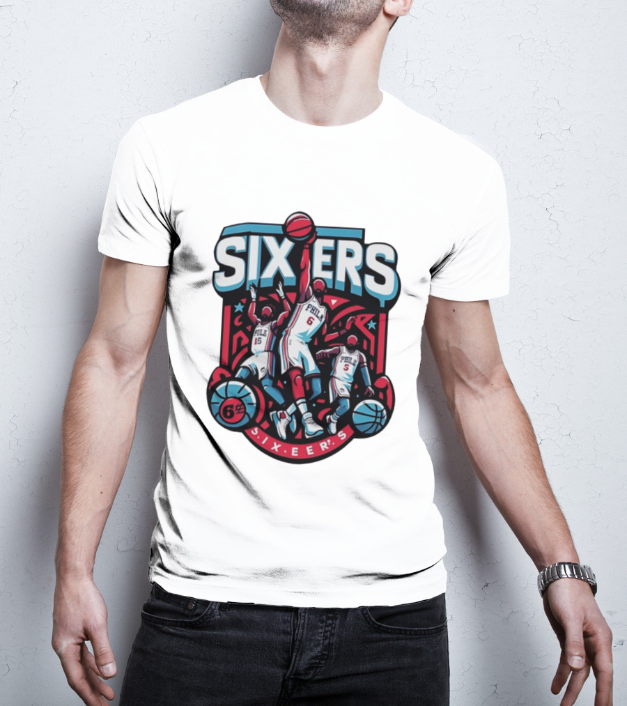Philadelphia Sixers 2026 NBA Collage Featuring Number 6 Phila Basketball Player T-Shirt