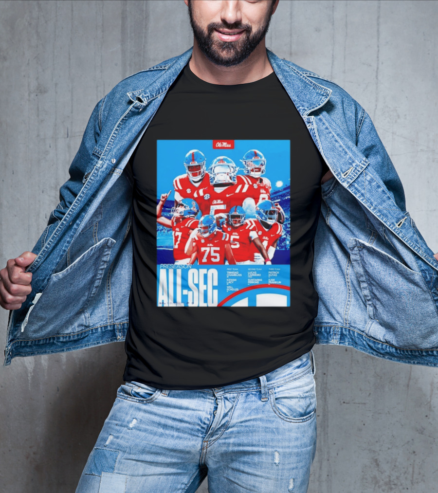 Ole Miss Rebels Preseason All SEC First Second Third Team Football Players T-Shirt