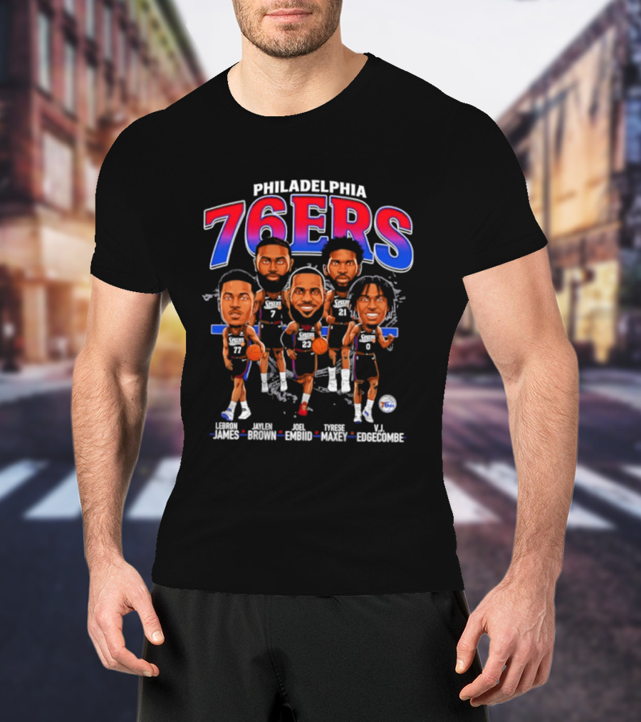 Philadelphia 76ers Big Five Harden Brown Embiid Maxey Edgecombe Caricatures T-Shirt