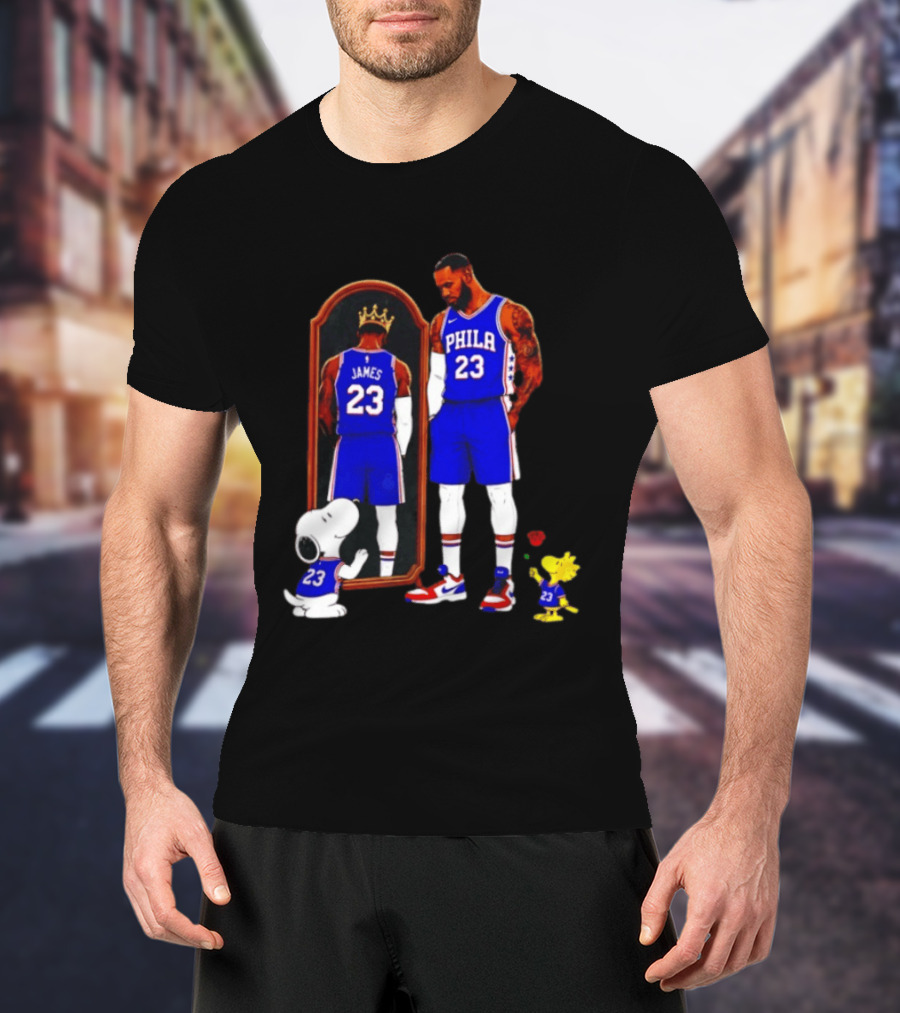 Snoopy Woodstock Mirror 23 King James Philadelphia 76ers T-Shirt