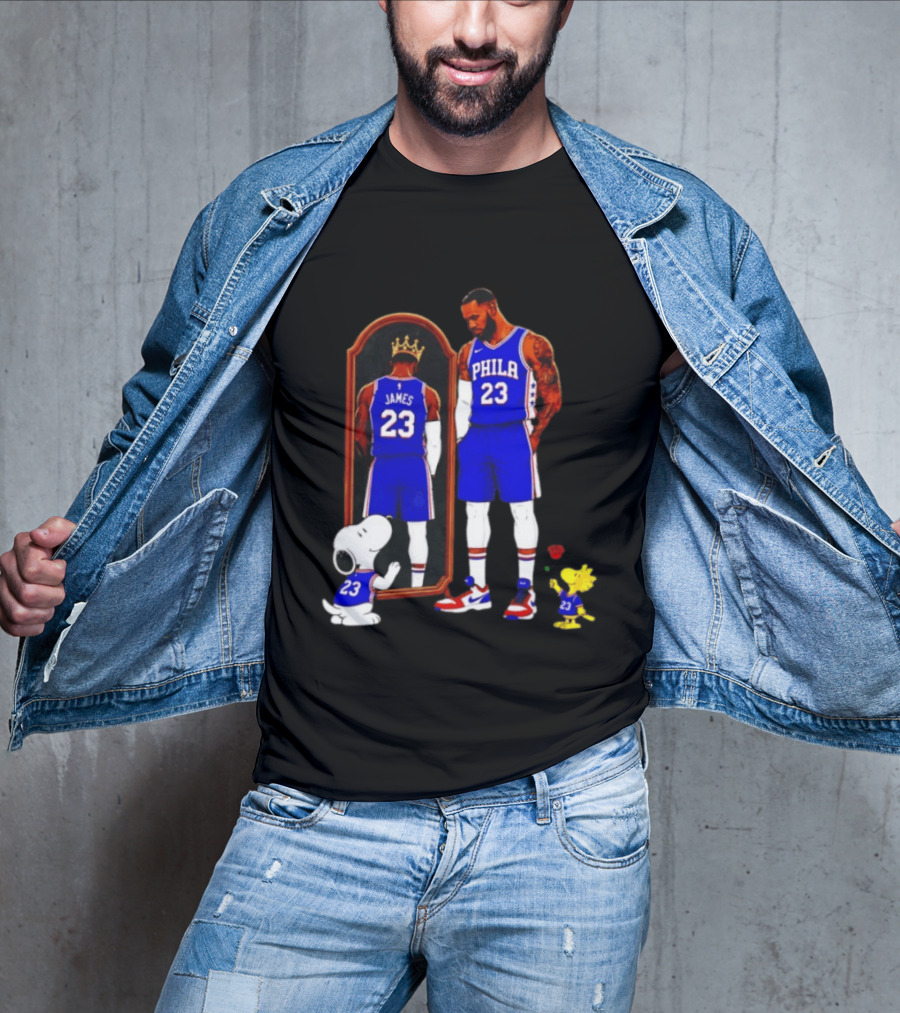 Snoopy Woodstock Mirror 23 King James Philadelphia 76ers T-Shirt
