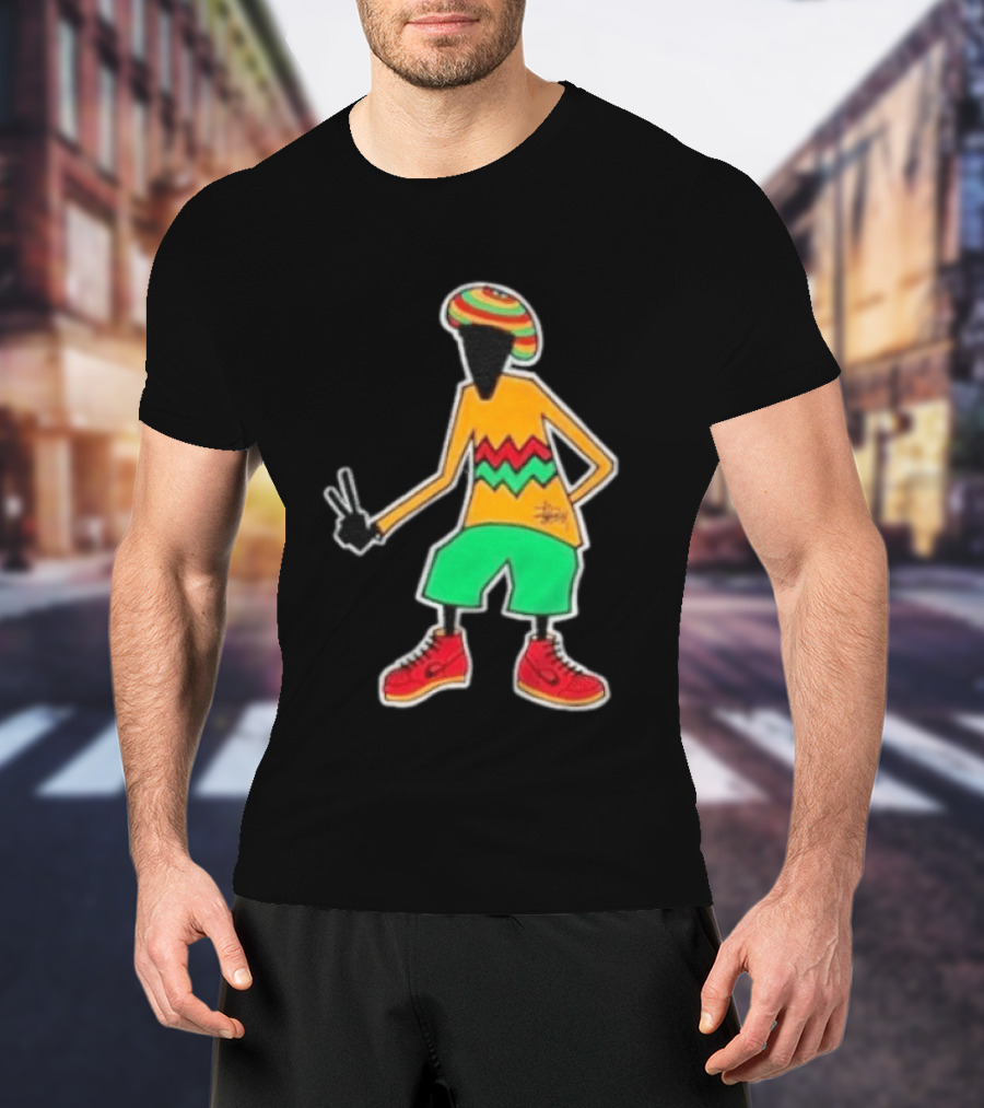 Stussy Rasta Man Peace Sign Reggae Streetwear Jamaica Style Fashion T-Shirt