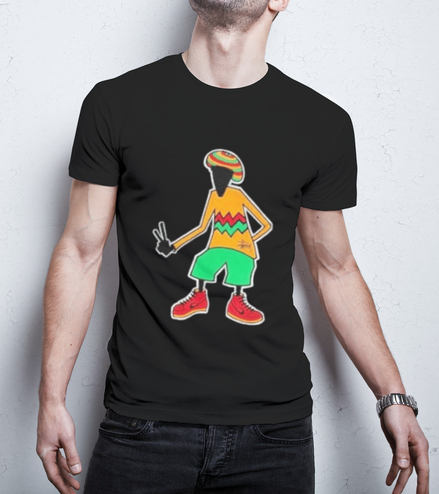 Stussy Rasta Man Peace Sign Reggae Streetwear Jamaica Style Fashion T-Shirt