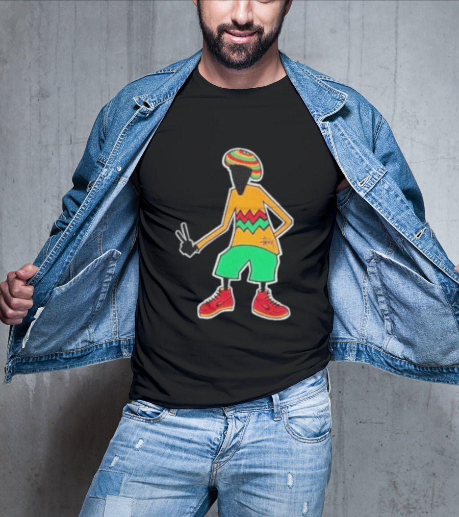 Stussy Rasta Man Peace Sign Reggae Streetwear Jamaica Style Fashion T-Shirt