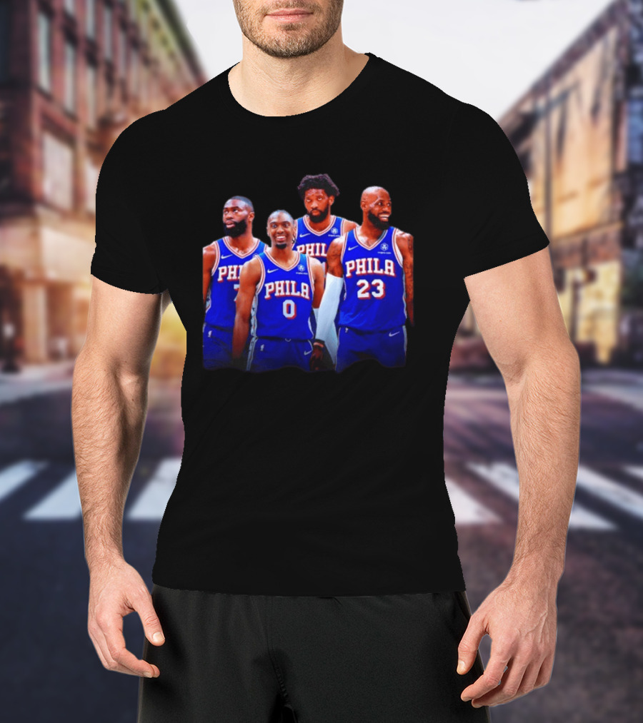Philadelphia 76ers Joel Embiid Tyrese Maxey Paul George LeBron James NBA Team T-Shirt