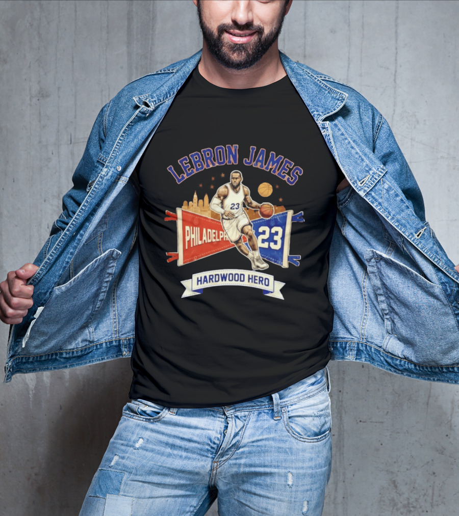 LeBron James 23 Philadelphia Basketball Skyline Hardwood Hero T-Shirt