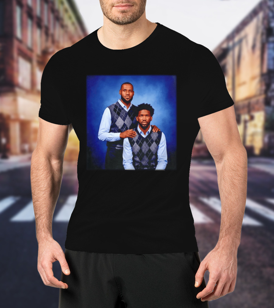 Lebron James Joel Embiid Philadelphia 76ers In Matching Argyle Sweaters T-Shirt