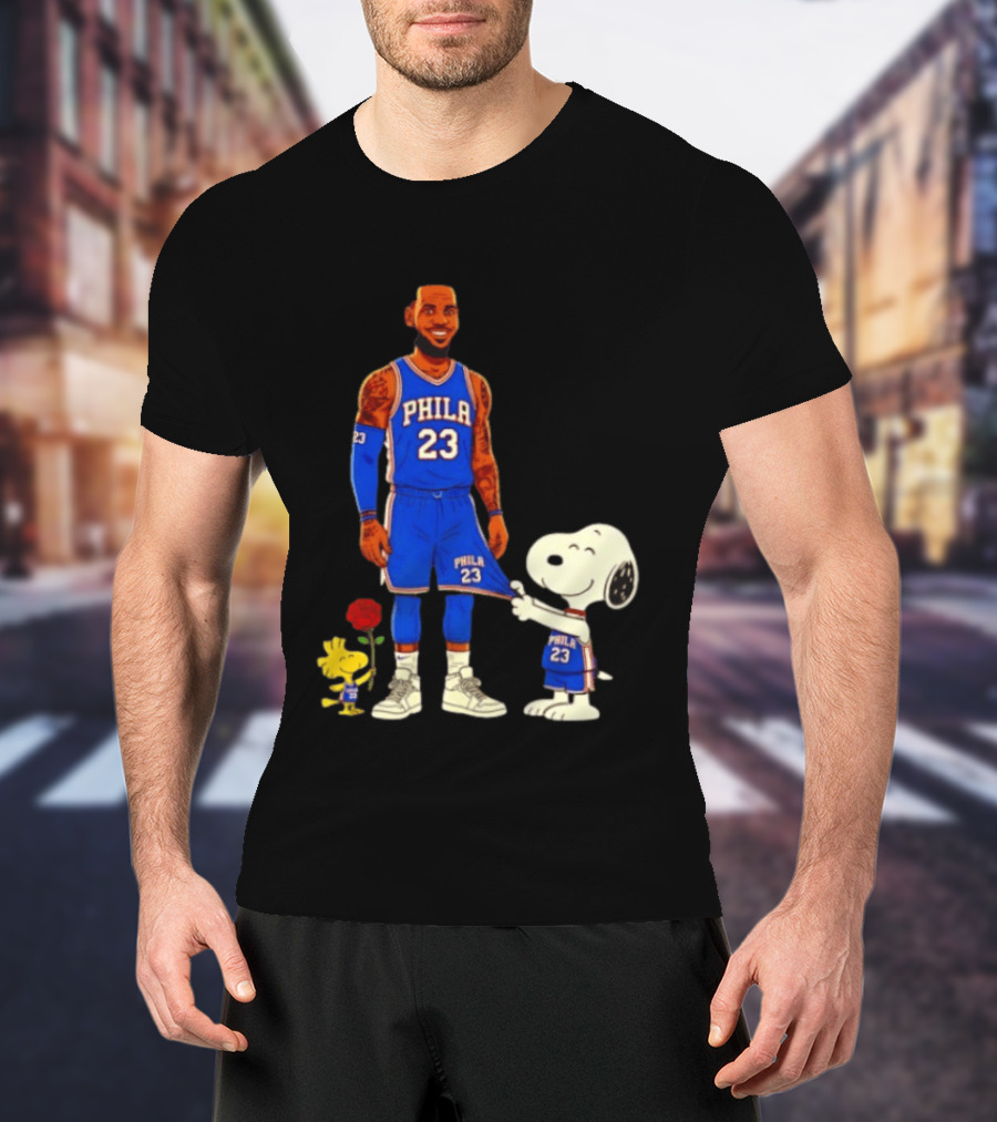 LeBron James Peanuts Collaboration Philadelphia 76ers Snoopy Woodstock 23 Jersey T-Shirt