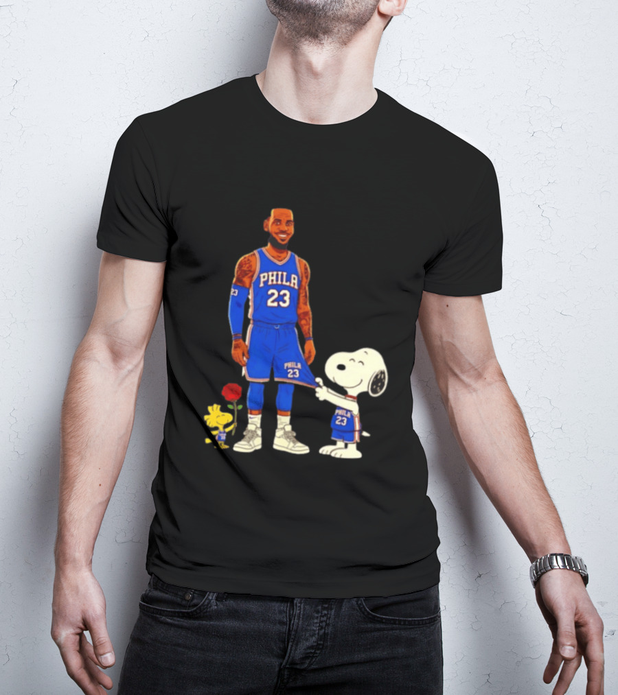 LeBron James Peanuts Collaboration Philadelphia 76ers Snoopy Woodstock 23 Jersey T-Shirt