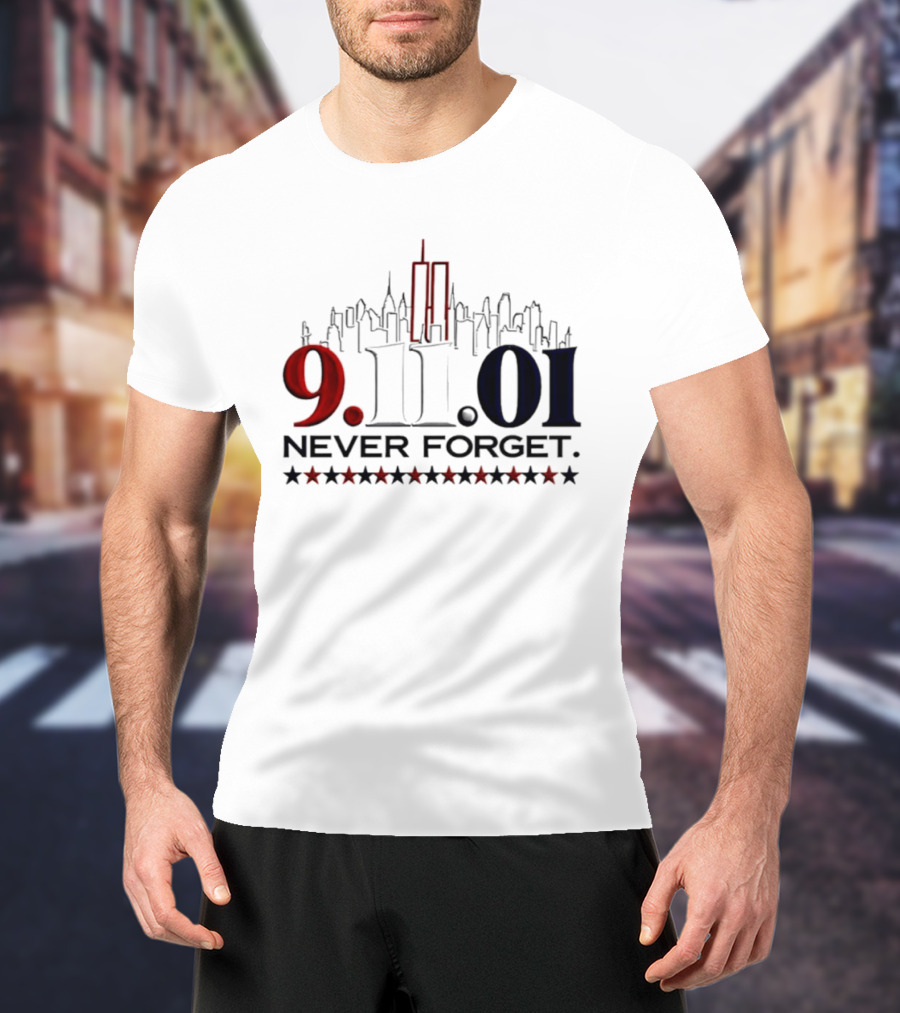 9.11.01 Never Forget New York City Skyline Twin Towers And Stars T-Shirt