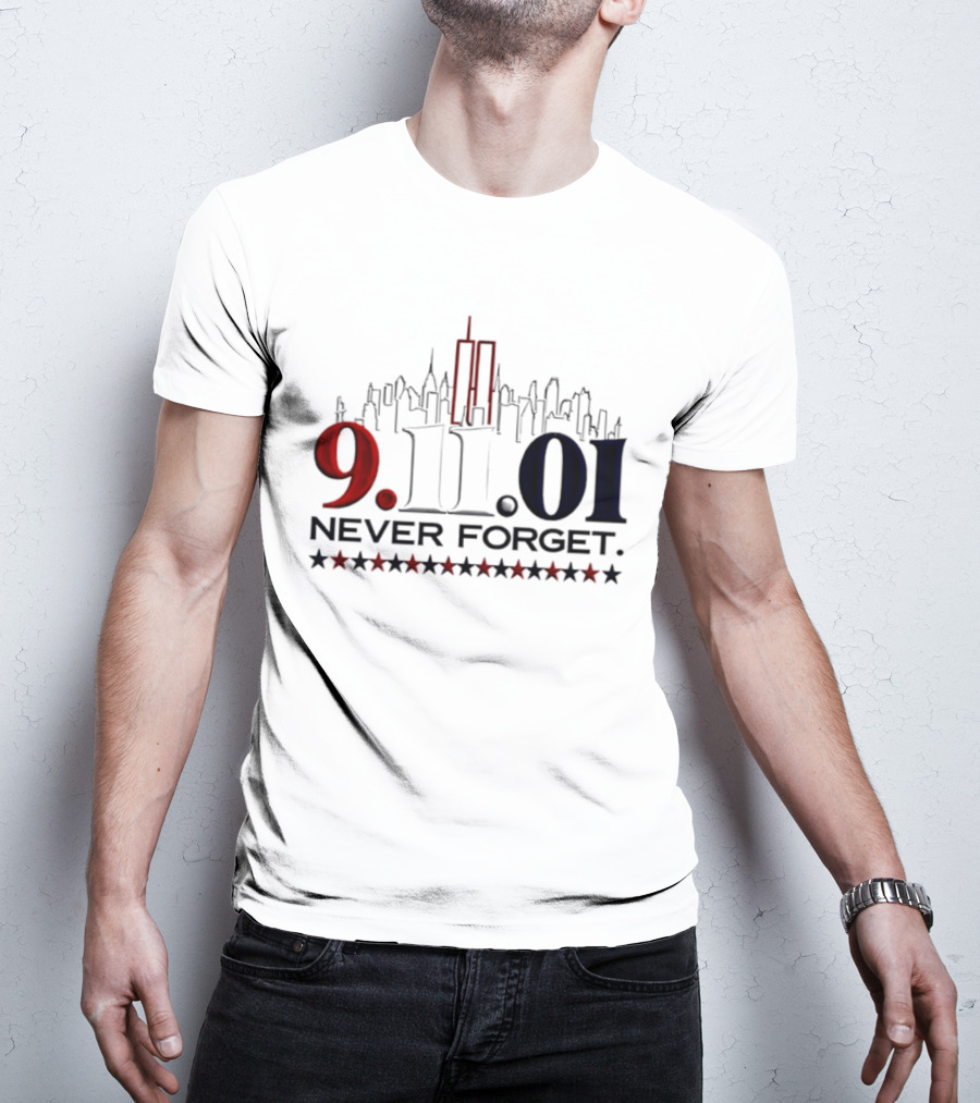 9.11.01 Never Forget New York City Skyline Twin Towers And Stars T-Shirt