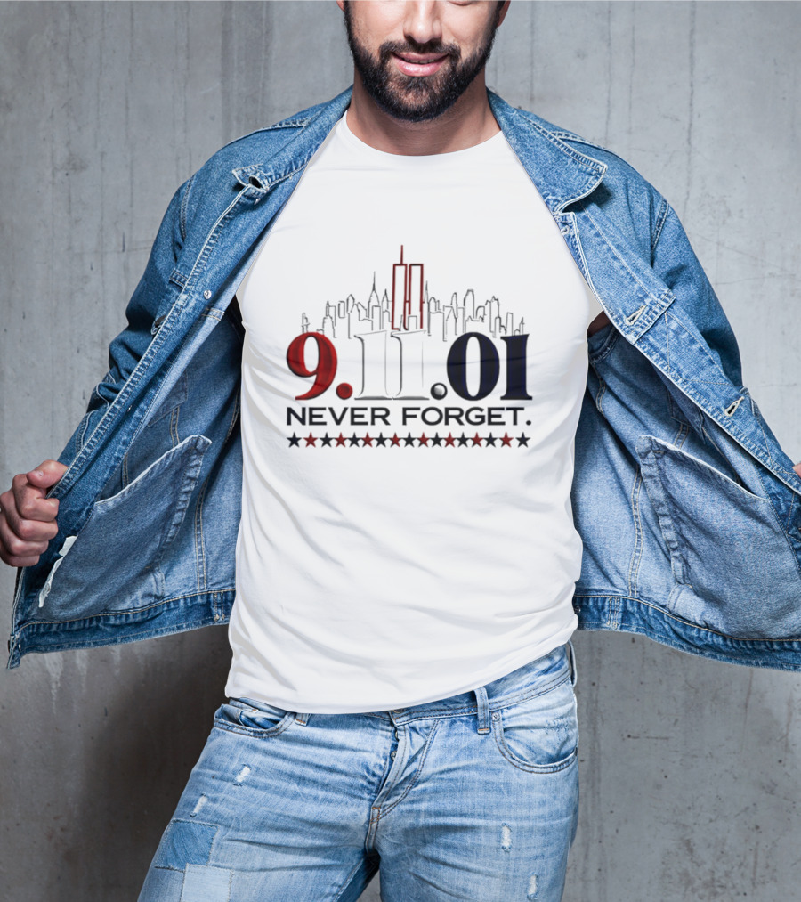9.11.01 Never Forget New York City Skyline Twin Towers And Stars T-Shirt