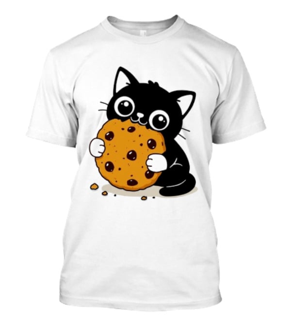 Black Cat Holding Chocolate Chip Cookie T-Shirt