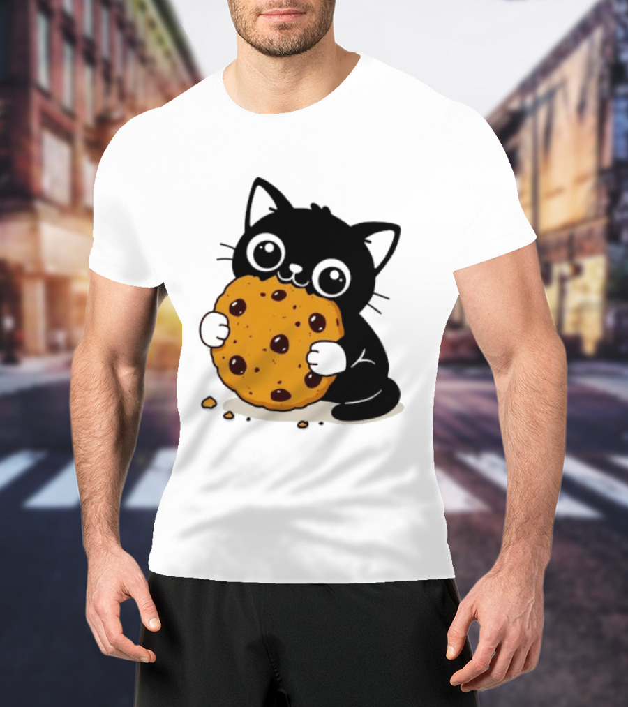 Black Cat Holding Chocolate Chip Cookie T-Shirt