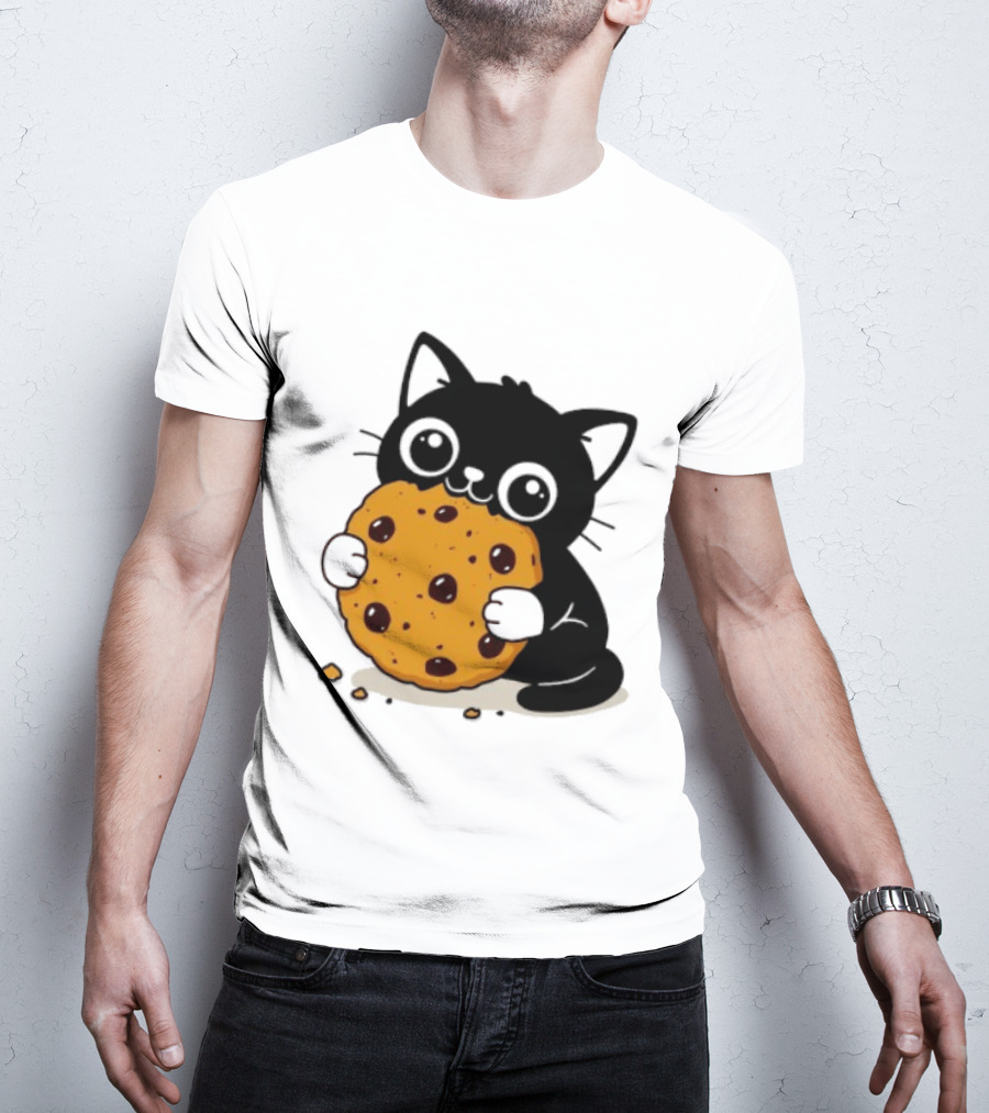 Black Cat Holding Chocolate Chip Cookie T-Shirt