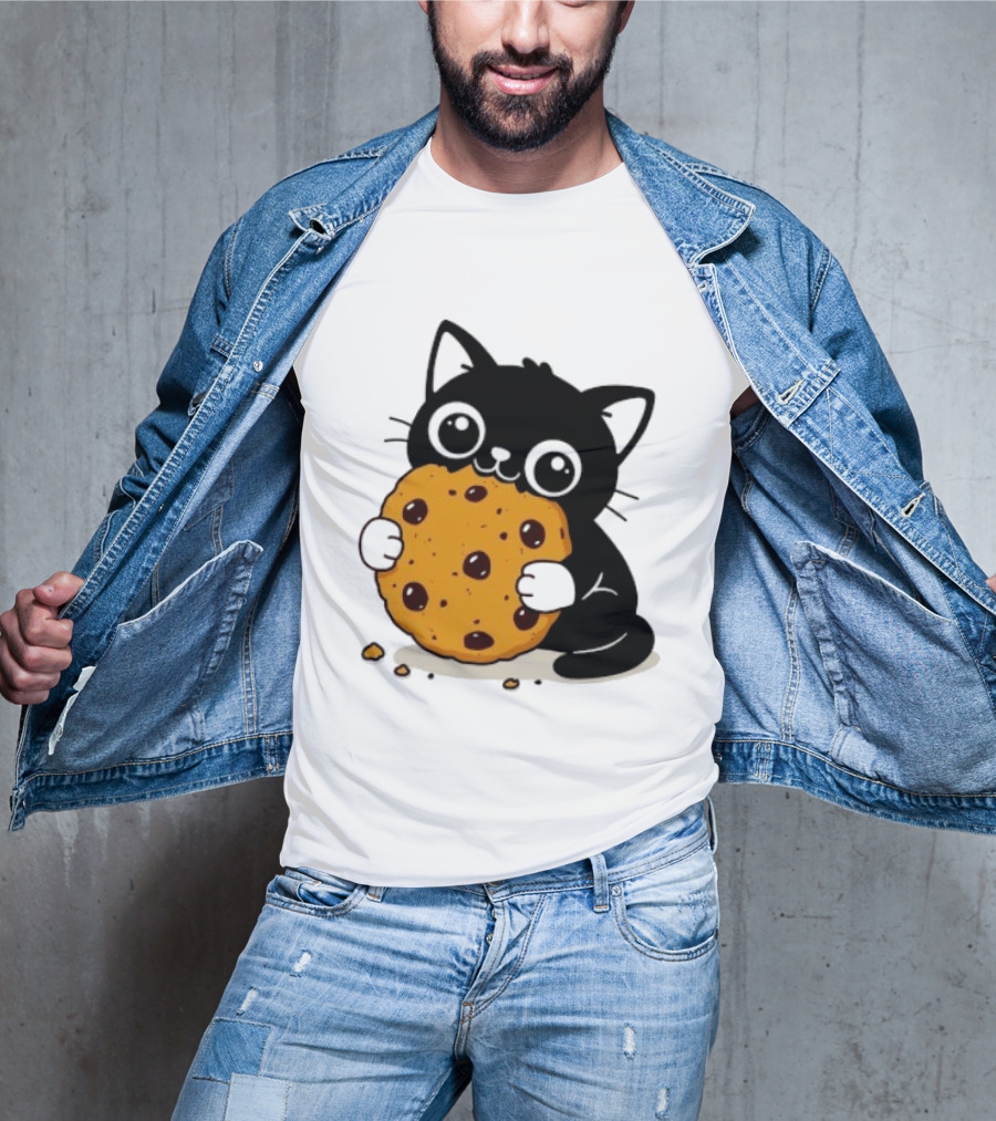 Black Cat Holding Chocolate Chip Cookie T-Shirt