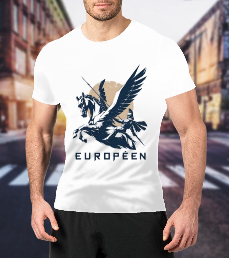 Européen Spartan Warrior Riding Pegasus Greek Mythology T-Shirt
