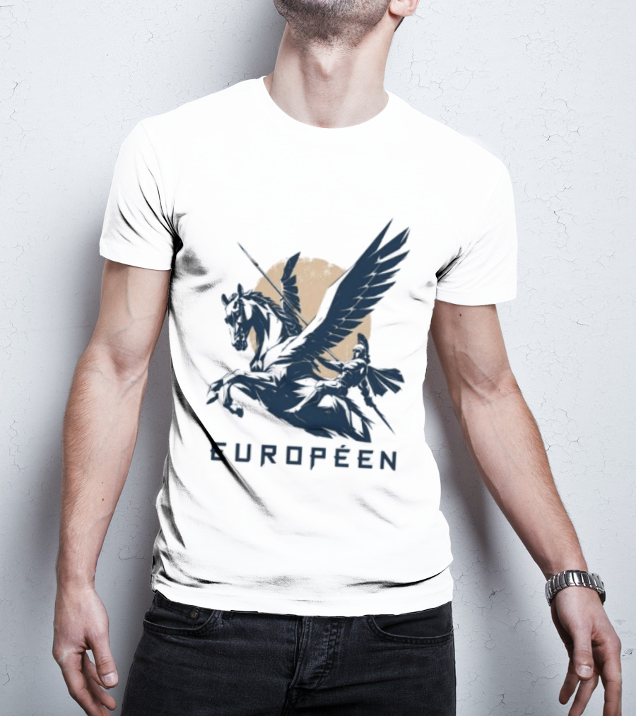 Européen Spartan Warrior Riding Pegasus Greek Mythology T-Shirt