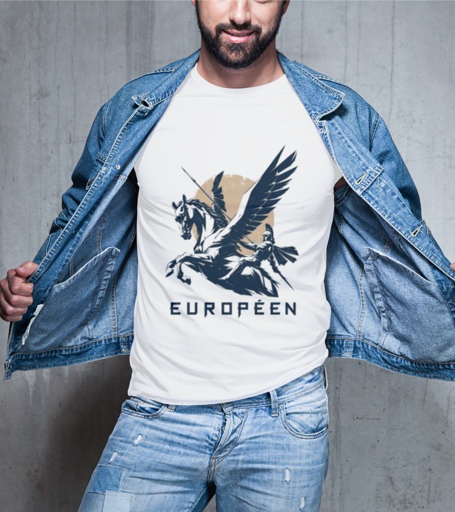 Européen Spartan Warrior Riding Pegasus Greek Mythology T-Shirt
