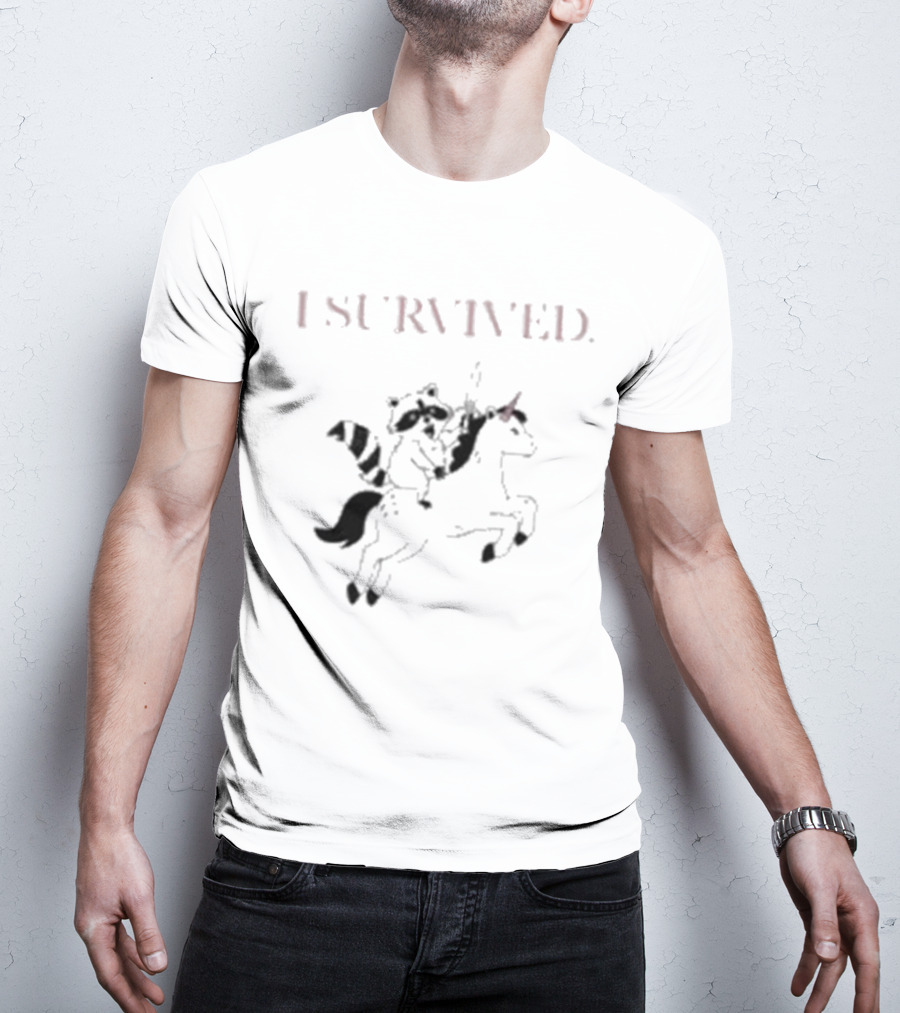 I Survived Jen Hamilton Unicorn Riding Raccoon T-Shirt