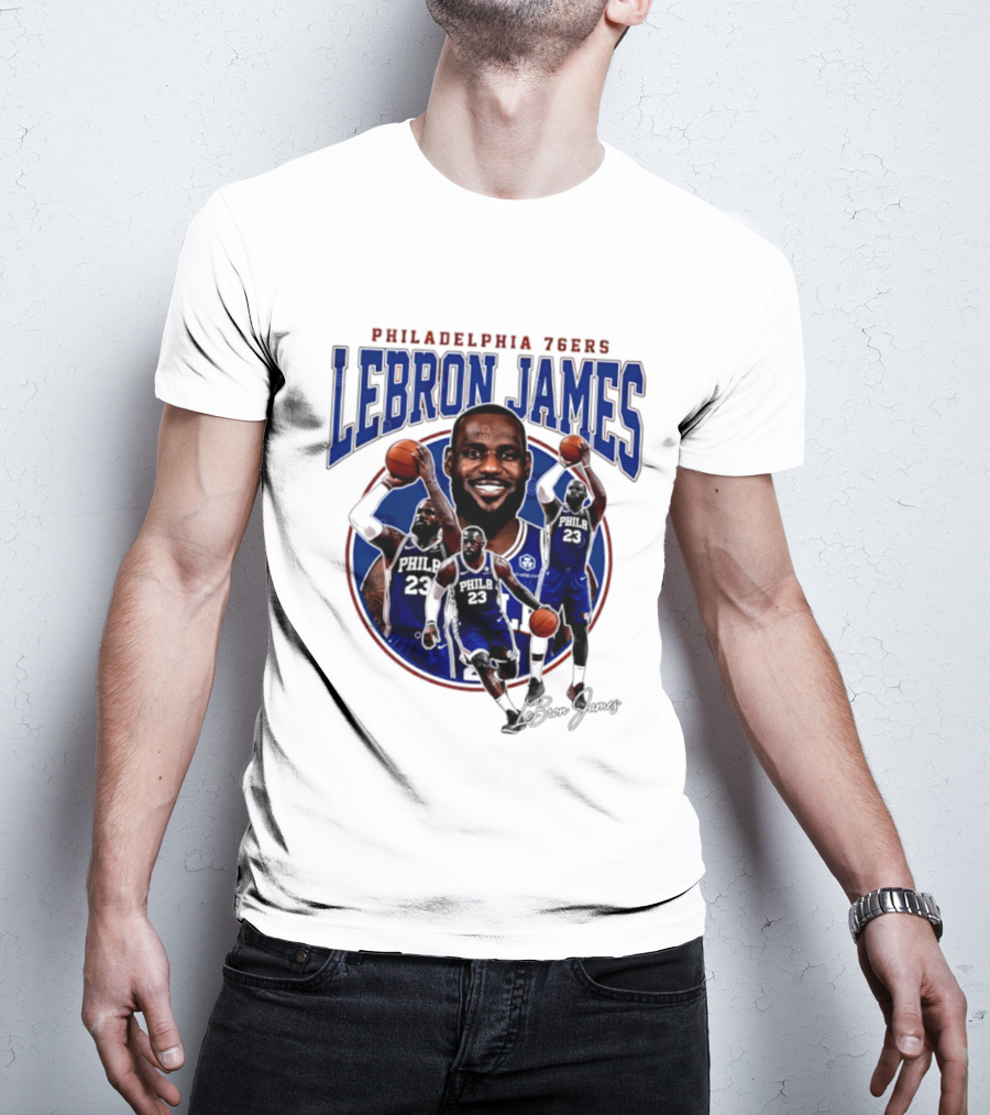 Philadelphia 76ers LeBron James Blue Jersey Player Collage T-Shirt