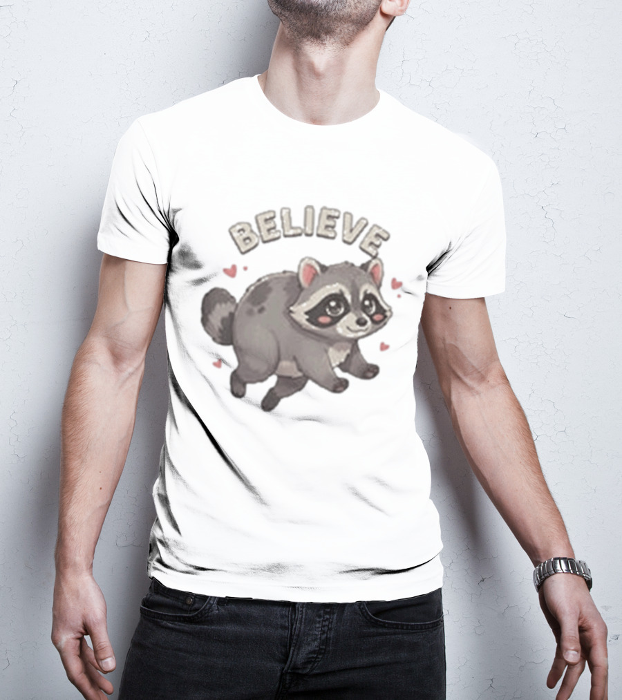 Believe Cute Raccoon Jimothy Hearts T-Shirt