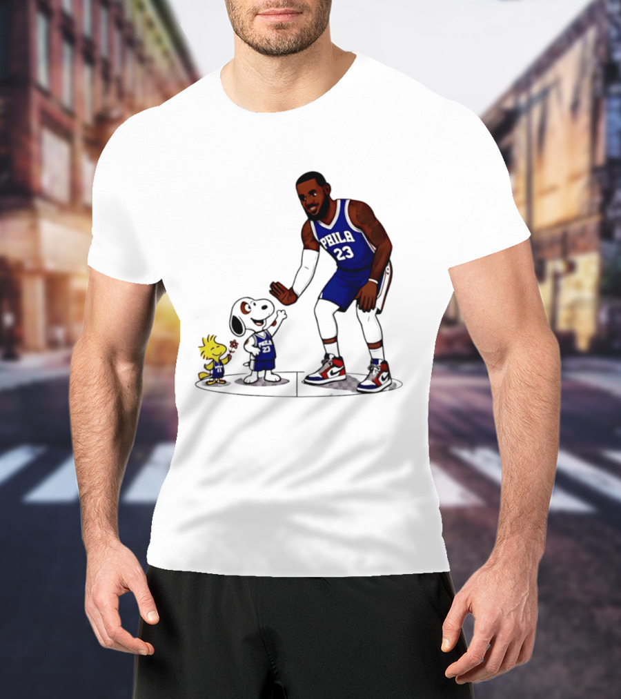 Snoopy Woodstock High Five LeBron James 23 Philadelphia 76ers Collaboration T-Shirt