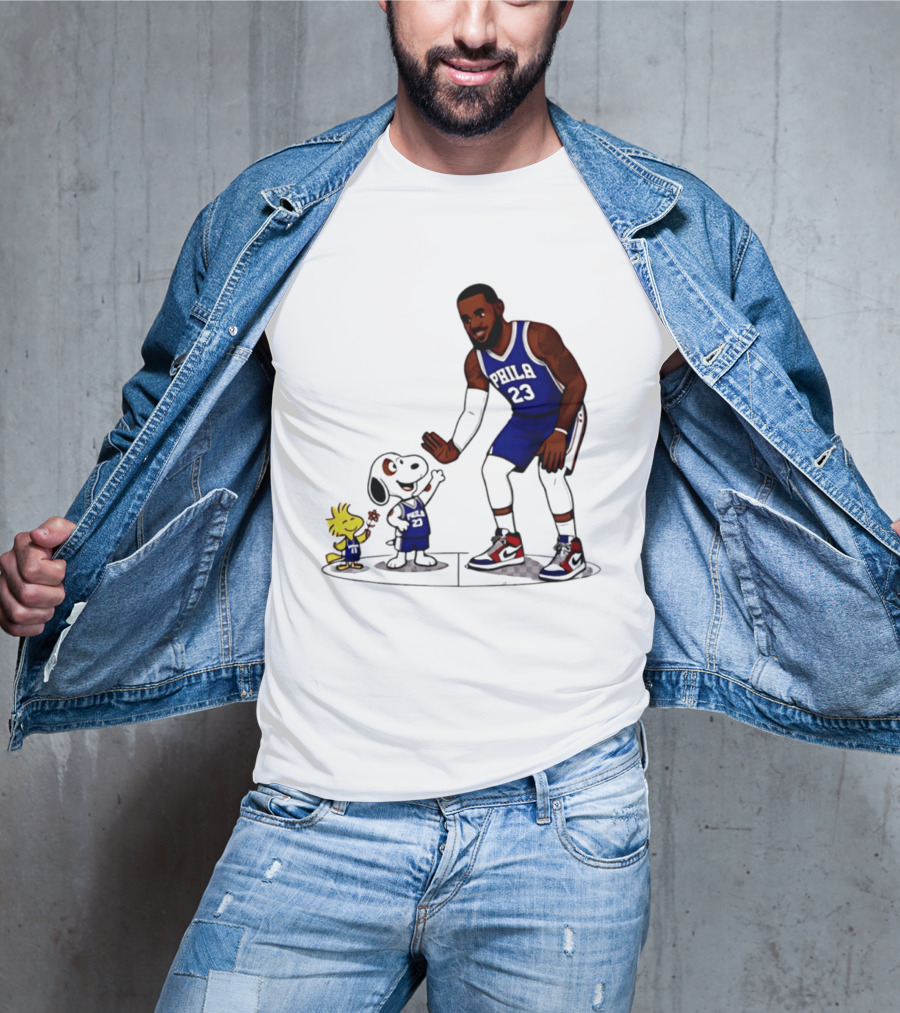 Snoopy Woodstock High Five LeBron James 23 Philadelphia 76ers Collaboration T-Shirt