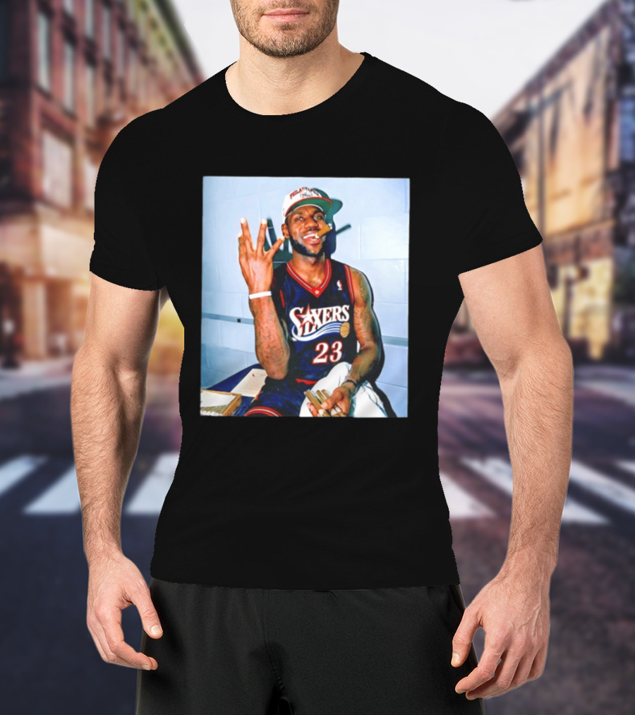 Philadelphia 76ers LeBron James 23 Cigar Photo T-Shirt