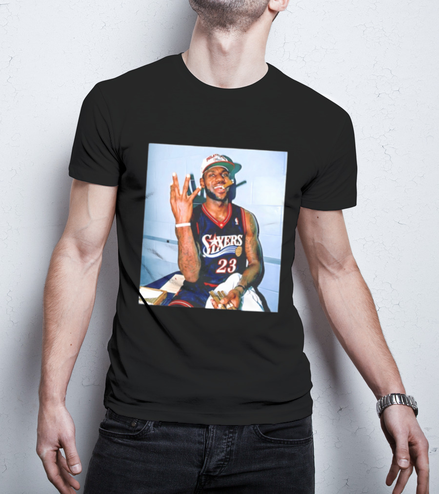 Philadelphia 76ers LeBron James 23 Cigar Photo T-Shirt