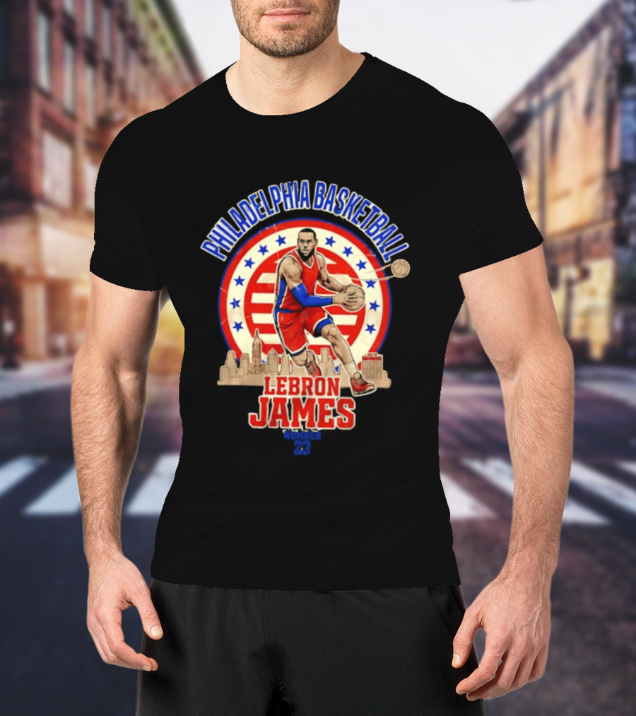 Philadelphia Basketball LeBron James City Skyline Player Red And Blue T-Shirt