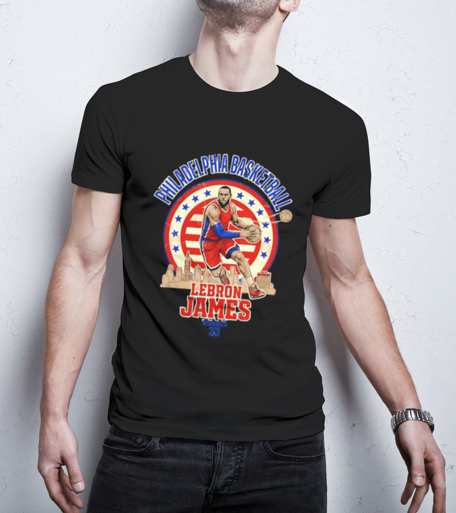 Philadelphia Basketball LeBron James City Skyline Player Red And Blue T-Shirt