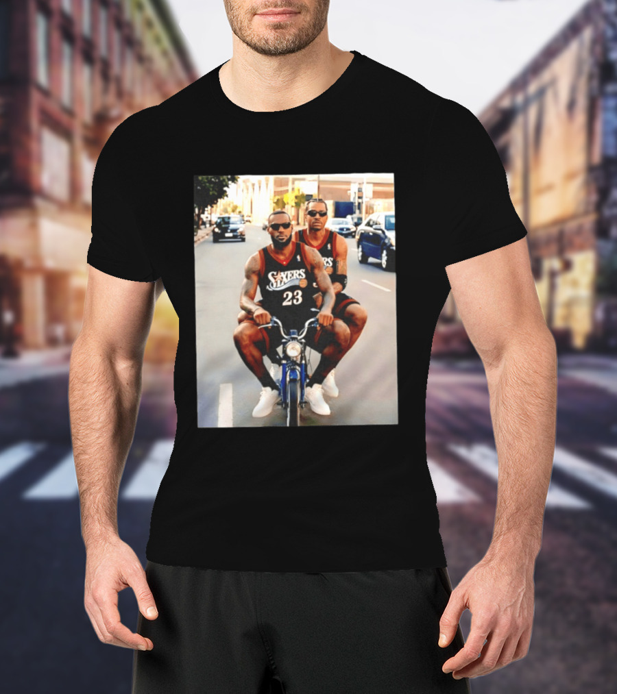 Philly Sixers LeBron James Allen Iverson Motorbike Meme T-Shirt