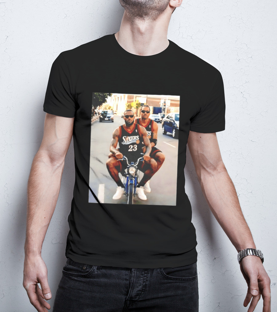 Philly Sixers LeBron James Allen Iverson Motorbike Meme T-Shirt